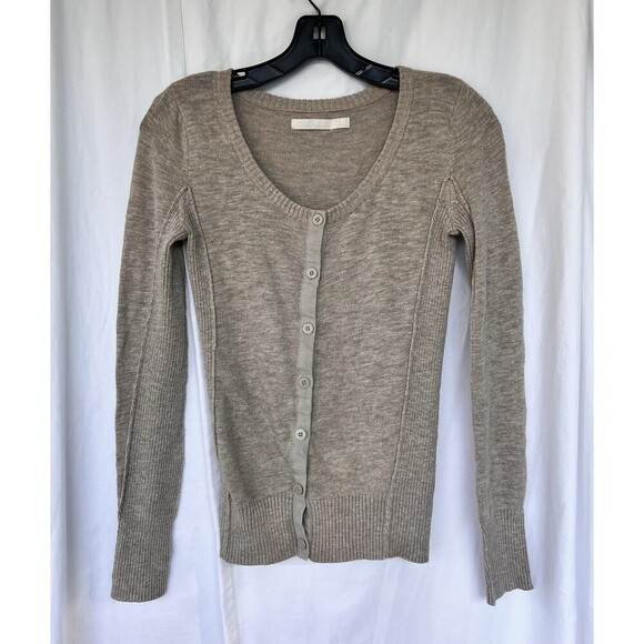 Vintage Old Navy Ribbed Button Up Taupe Cardigan Sweater Knit XS Preppy Academia - Picture 1 of 7